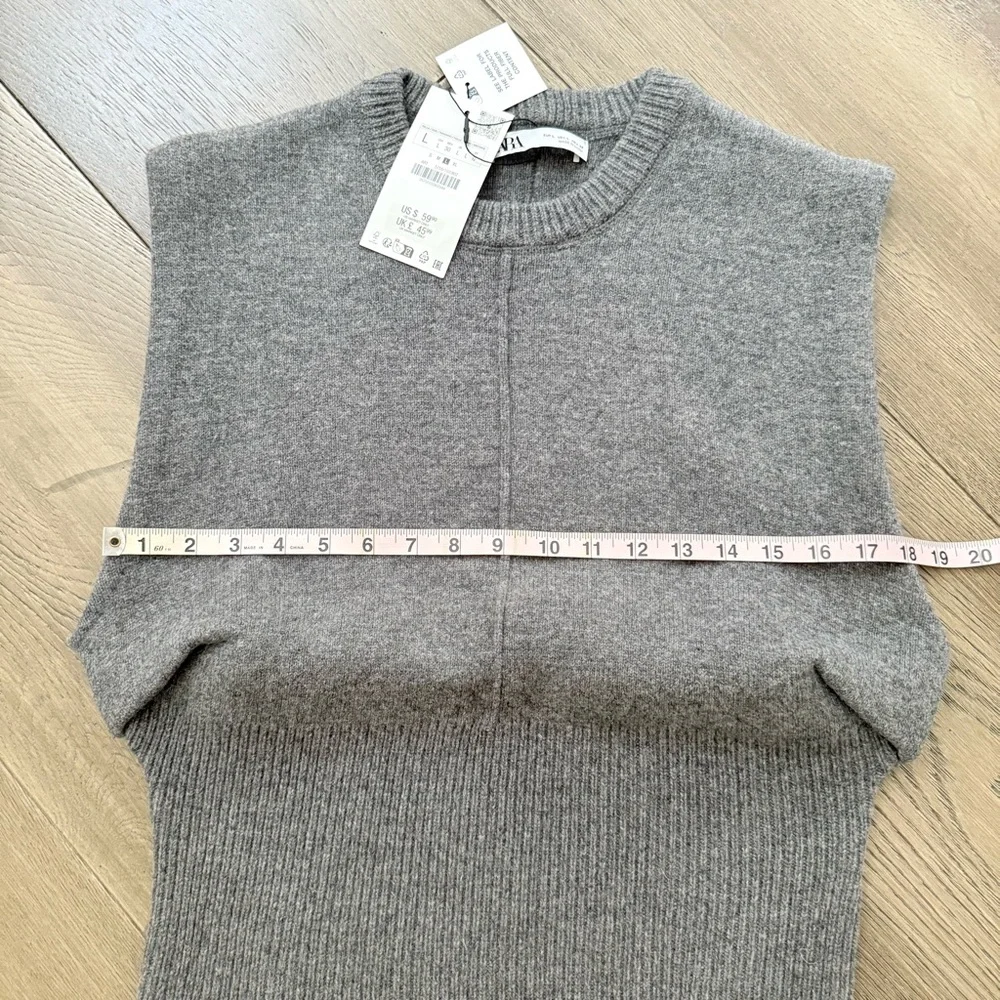 NWT Zara Gray Sleeveless Wood Blend Knit Sweater Vest Large - Picture 5 of 7